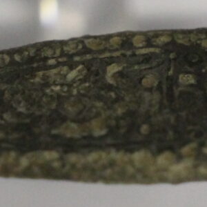 Zoomorphic Bronze Anglo-Saxon Strap End with Gliding and Silver Inlay