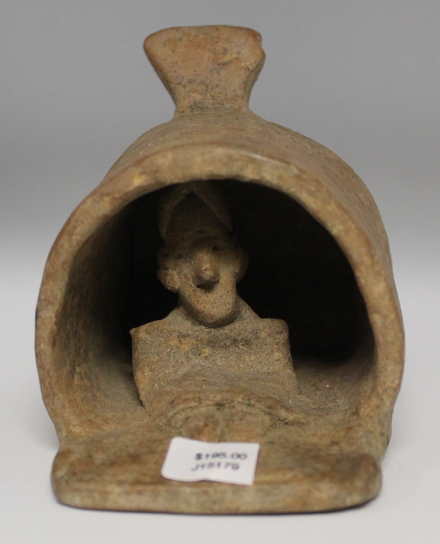 Colima Terracotta Figure seated inside canopy